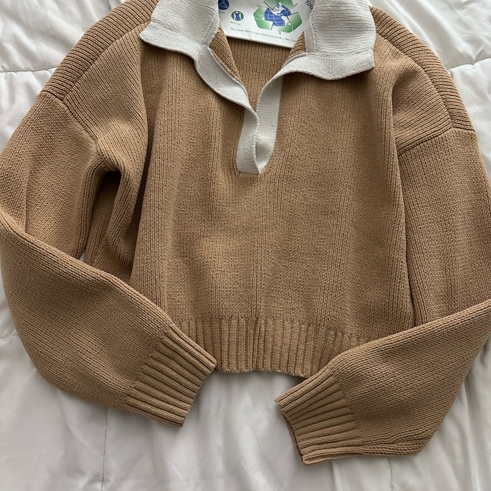 Tan Knit Collared Sweater